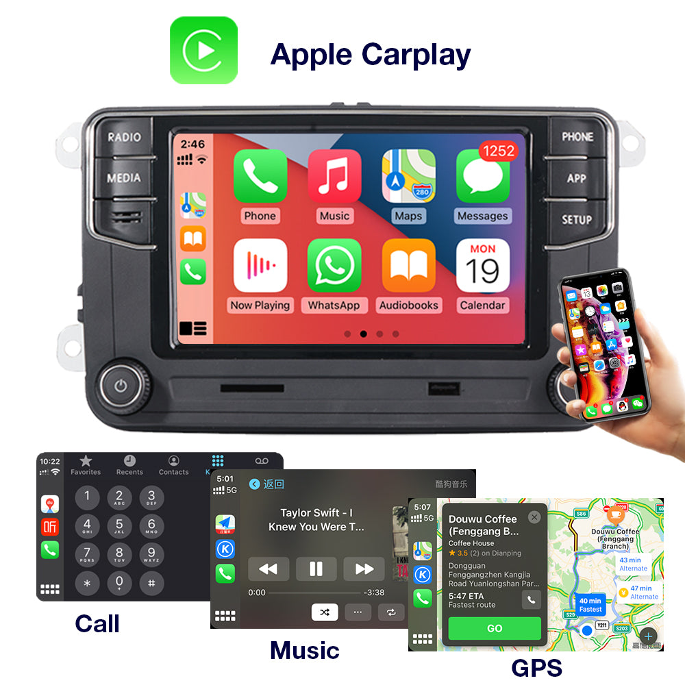 Upgraded DS RCD360 Car Radio, Apple Carplay MirrorLink Carlife Support, MIB 2-Din Touchscreen 17G035280 Vehicle Stereo for VW Golf 6 MK5 MK6 Polo Passat B6 Jetta