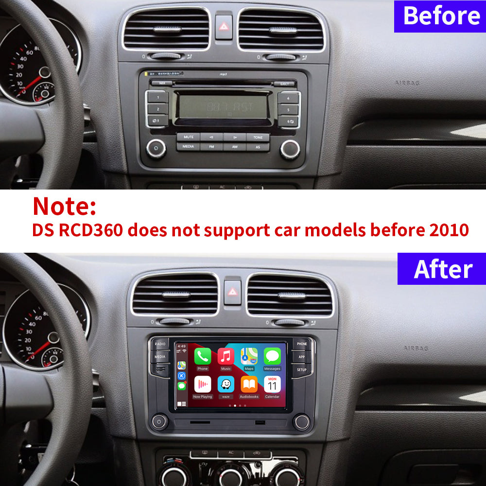 Upgraded DS RCD360 Car Radio, Apple Carplay MirrorLink Carlife Support, MIB 2-Din Touchscreen 17G035280 Vehicle Stereo for VW Golf 6 MK5 MK6 Polo Passat B6 Jetta